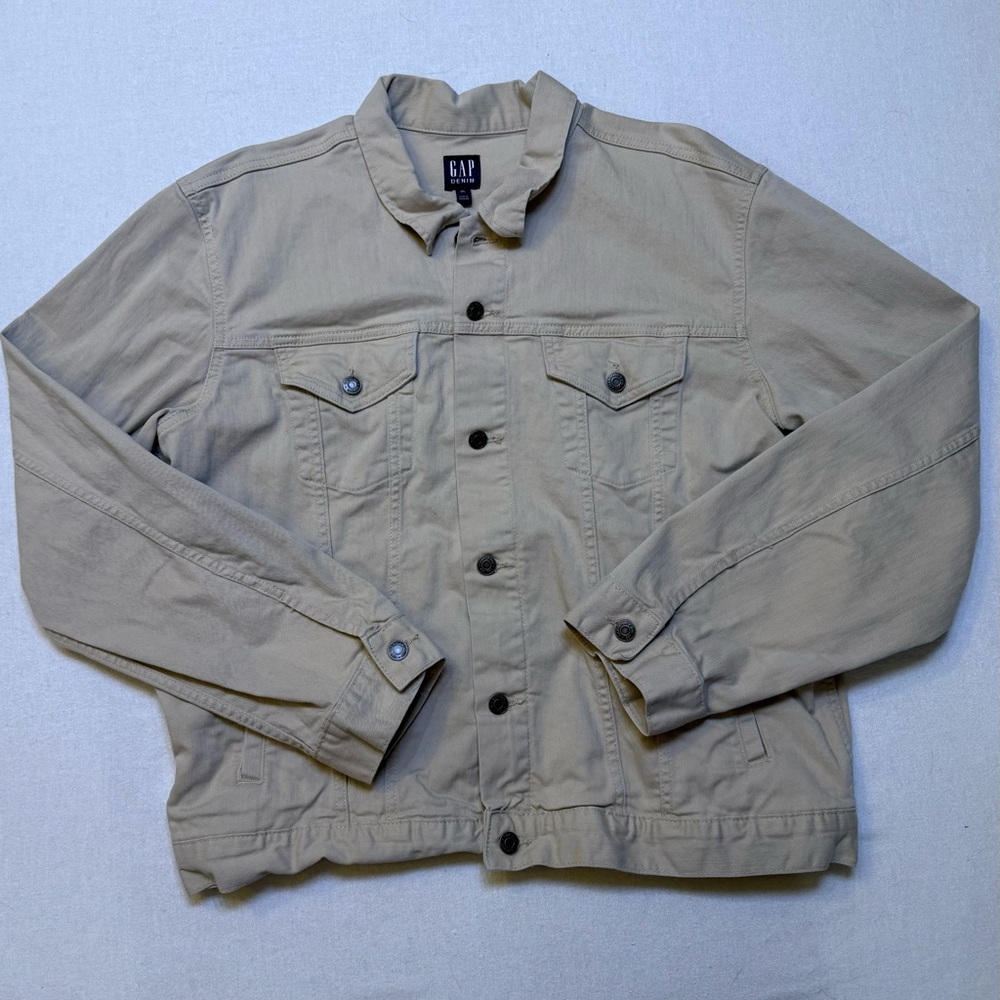 Gap Denim Jacket Tan Button Cotton/Linen Pockets Long Sleeve Men Workwear XL/XXL
